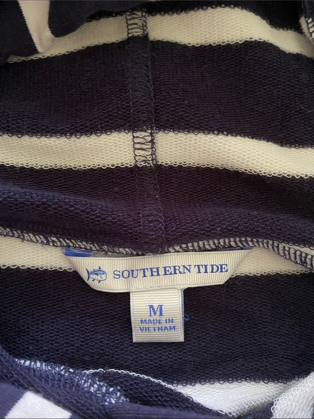 Southern Tide Navy & White Striped boxy sweatshirt hoodie w/ French Terry lining - Picture 9 of 10